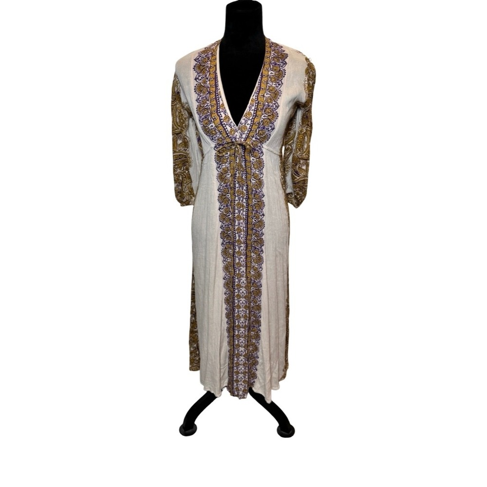 Free People Azalea Paisley Boho Maxi Dress Midi Empire Waist Lightweight XS - Picture 2 of 6